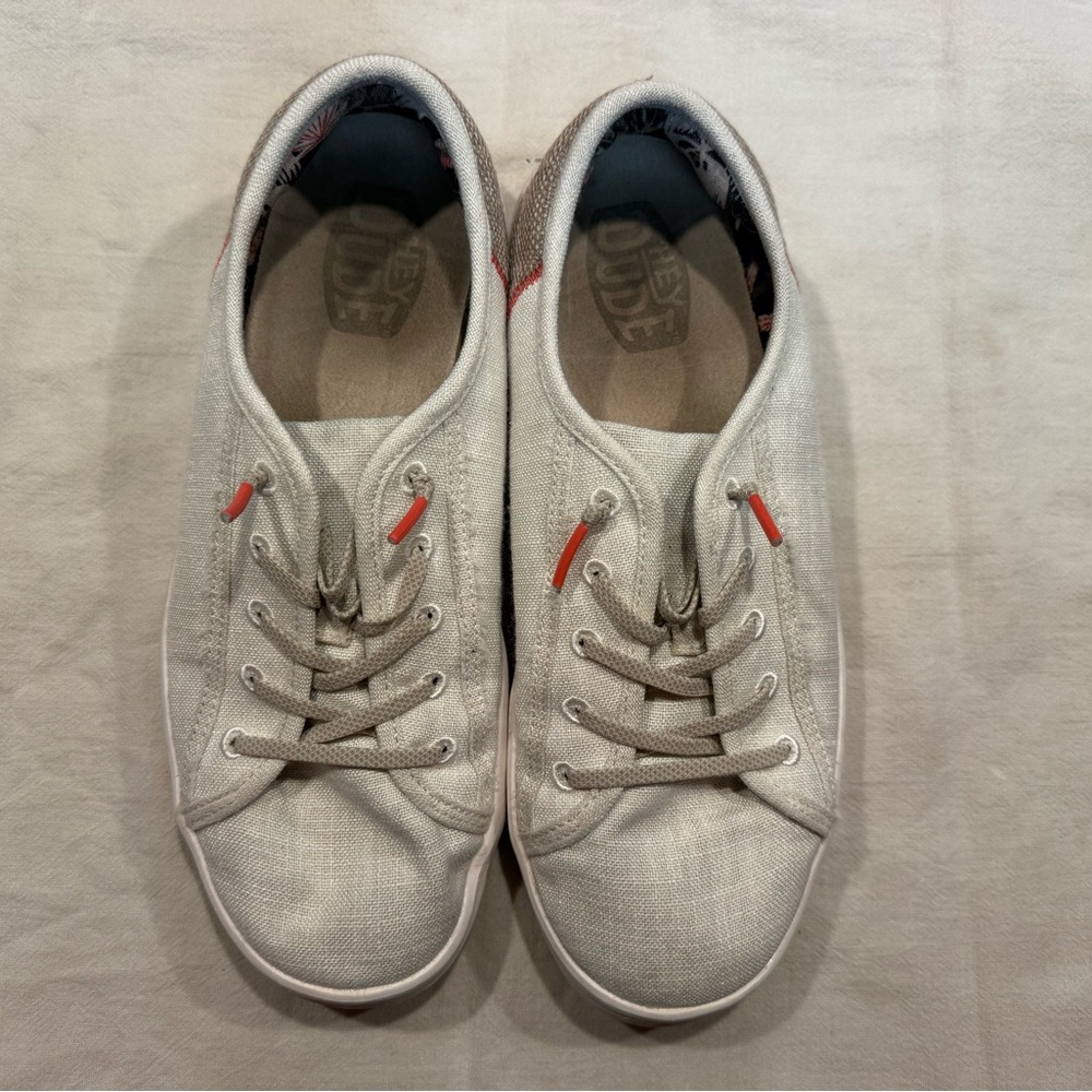 Hey Dude Men's Cream Sneakers with Red Accents